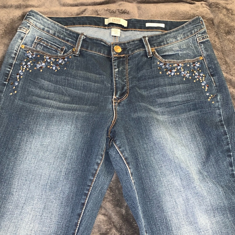 Vintage America size 12 R 31 embroidered front pocket Boho skinny jeans